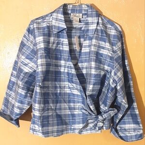 Style & Co. Blue Plaid Wrap Top 100%silk